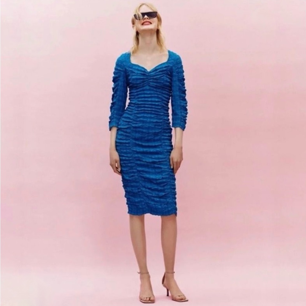 Zara Blue Ruched Anne Dress, Size Large